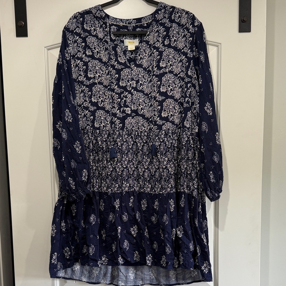 Anthropologie Maeve Navy and White Floral Dress